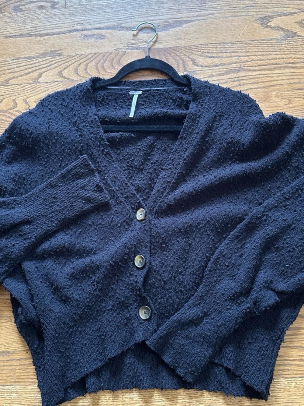 Free People Black Bouclé Button-Front Cardigan